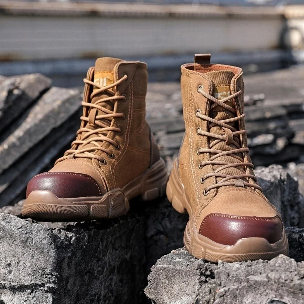 Men's High Top Steel Toe Safety Work Boots Army Combat Desert Hiking Shoes SZ 43